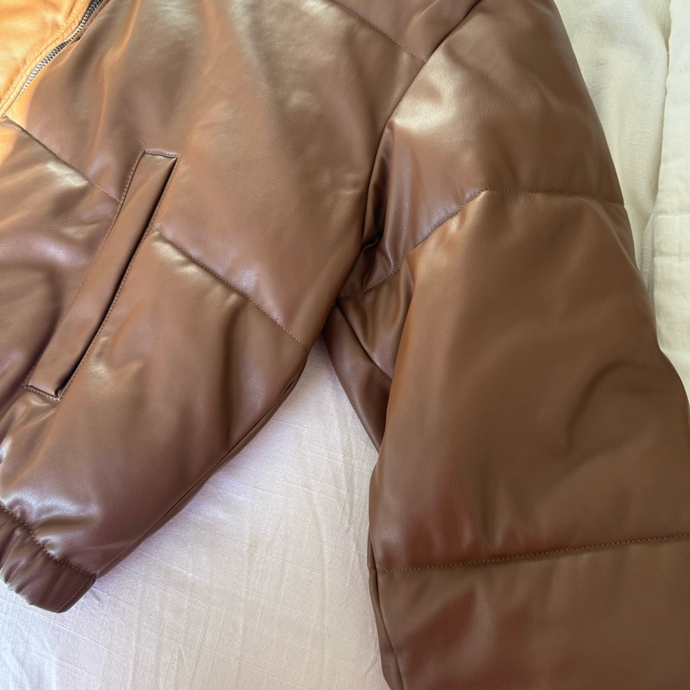 Coffee Shop brown pleather puffer coat - Picture 4 of 6